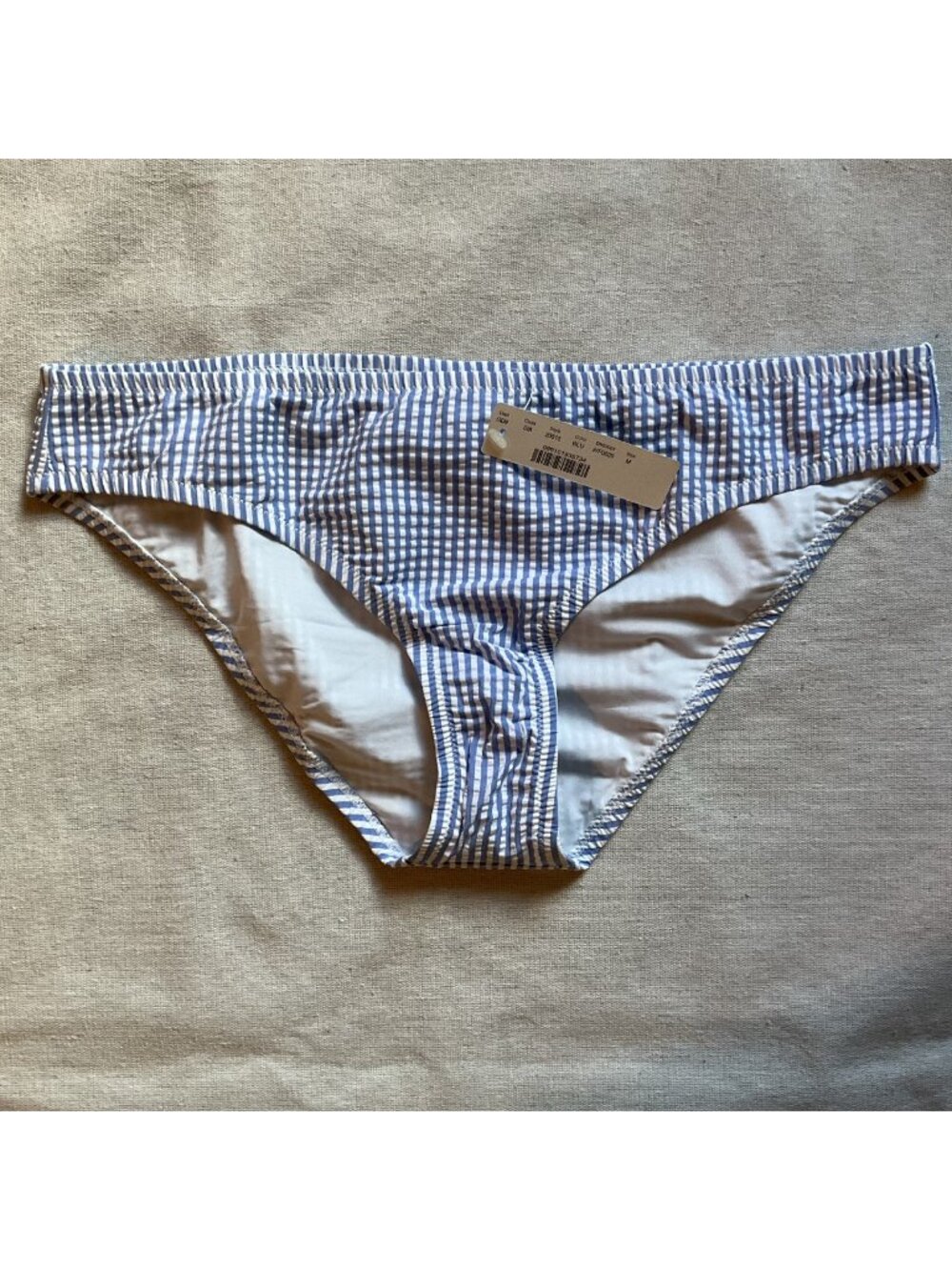 NWT J Crew Women’s Seersucker Bikini Bottom, Blue, Sz M